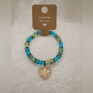 Handmade Blue and Gold Beaded Bracelet